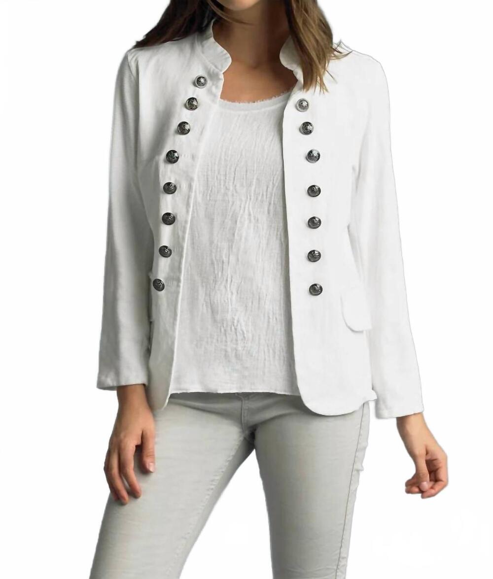 NEW BELLE FRANCE knit blazer with anchor buttons in white